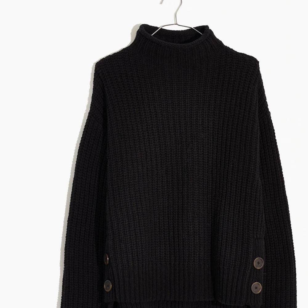 Madewell Rolled Mockneck Chunky Black Sweater - XL